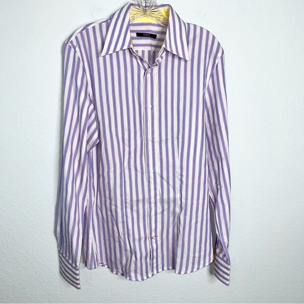 Valentino Shirt Mens Medium 48 Purple Pink Stripes Button Up Long Sleeve E